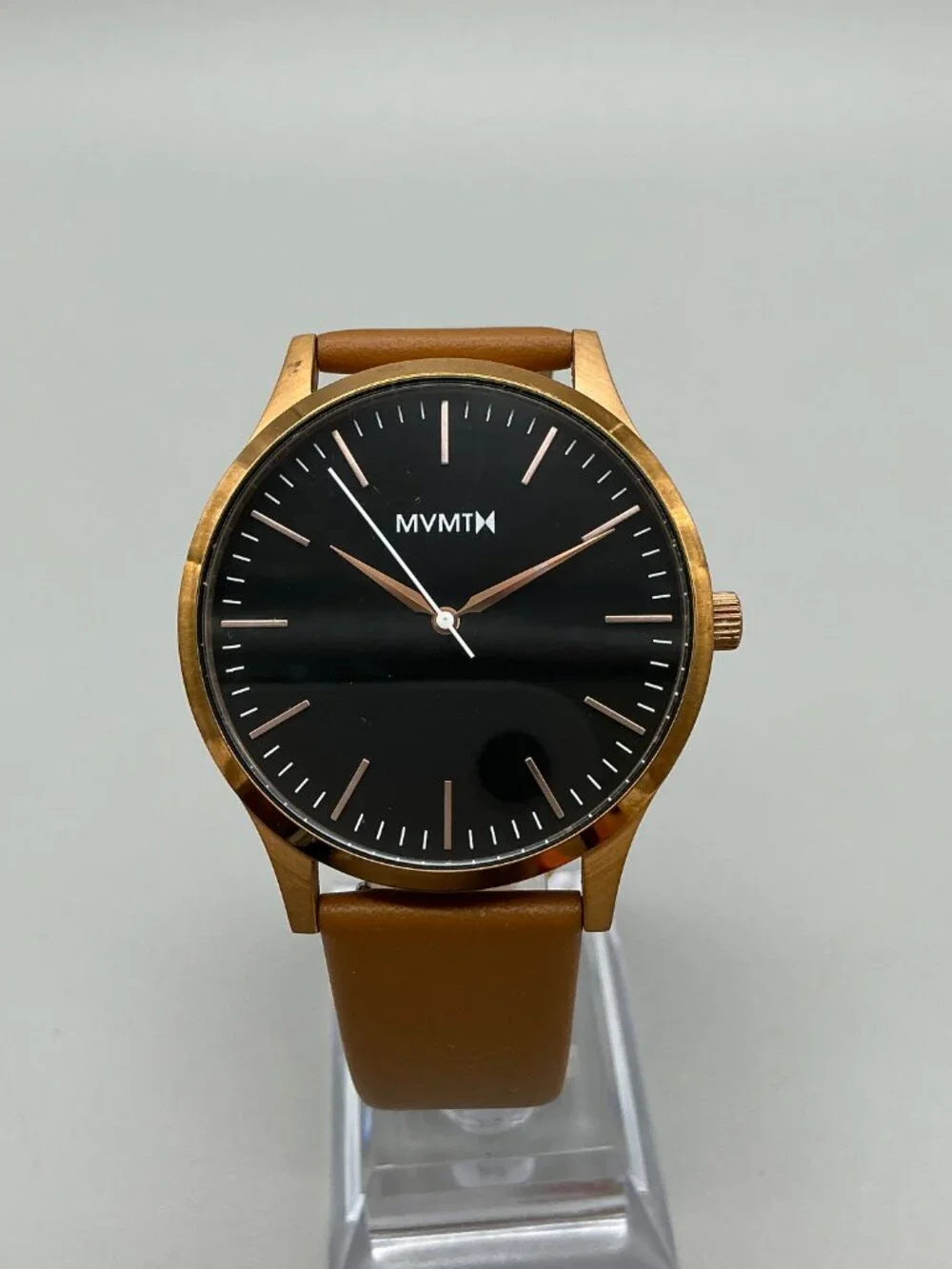 MVMT 40 Series Mens Watch 40mm Black Dial Rose Gold Tone Leather New Battery
